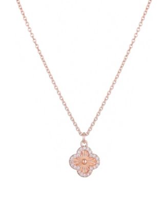 Cubic Zirconia Button Clover Halo Pendant Necklace