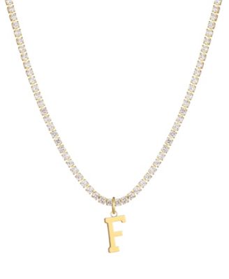 Gold Crystal Initial Charm Tennis Necklace