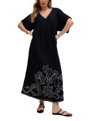 Women's Candy Tabard Embroidered Hem Midi Dress