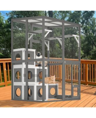 Outdoor Wooden Cat Catio - Large Grey