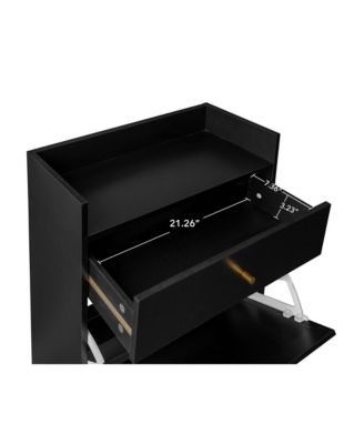 Freestanding Modern Shoe Storage Cabinet 3 Metal Rattan Door Shoe Rack Shoe Cabinet with 3 Flip Drawers for Entryway Living Room, Black