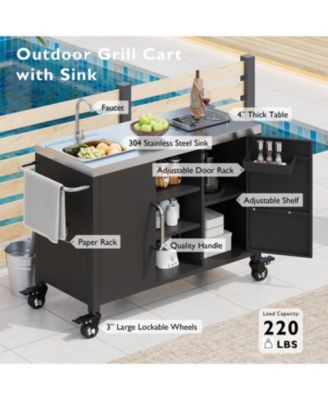 14.9"x14.9"x10.2"Outdoor Kitchen Island with Sink & Grill Cart