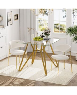35.4" Square Glass Dining Table - Gold