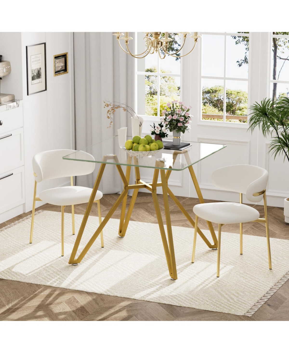 35.4" Square Glass Dining Table - Gold