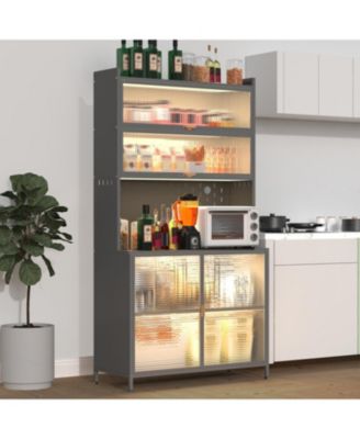 73" Kitchen Pantry Cabinet Flip Door Adjustable Shelves (Grey)