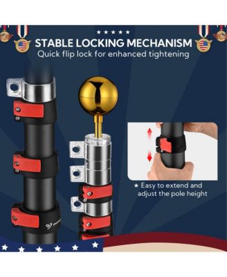 EZ GO 25ft Eagle Topper Telescopic Flag Pole Kit Solar Light Outside 3x5' US Flag Ball Top, Black