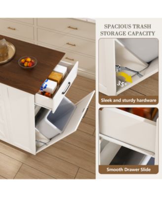 46" Kitchen Island on Wheels with Storage & Power Outlet - White