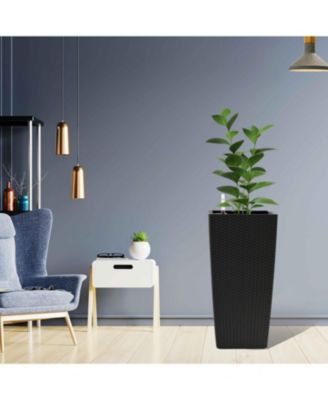 22" Faux Rattan Self-Watering Square Planter 2-Pack