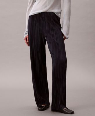 Calvin Klein - Women's Pliss&eacute; Pull-On Wide-Leg Pants