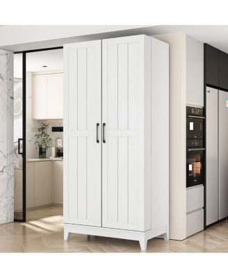 White 2-door 68.9-inch high multifunctional cabinet, storage cabinet, Pantry (including wine drawer/wine glass holder)