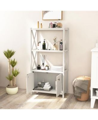 Bathroom Storage Cabinet with Open Shelves and Double Doors