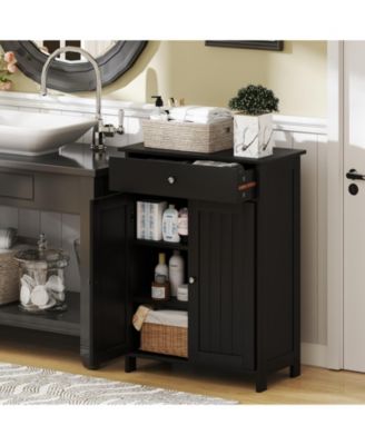 Bathroom Floor Cabinet Freestanding Storage Organizer with 2 Doors