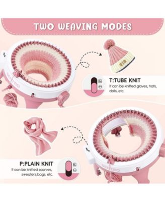 48-Needle Pink Knitting Machine | 1-Touch Knitting for Scarves, Hats & Sweaters | Beginner & DIY Friendly | Includes Tutorial & Tools