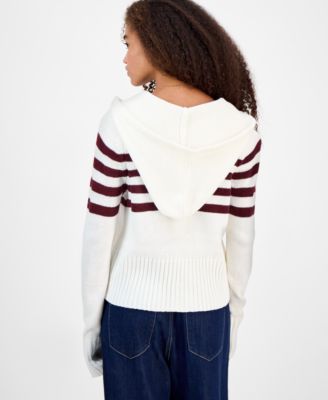 Juniors' Striped Hooded Zippered Sweater
