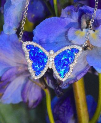 Butterfly Necklace with Lab-Grown Opal in Sterling Silver