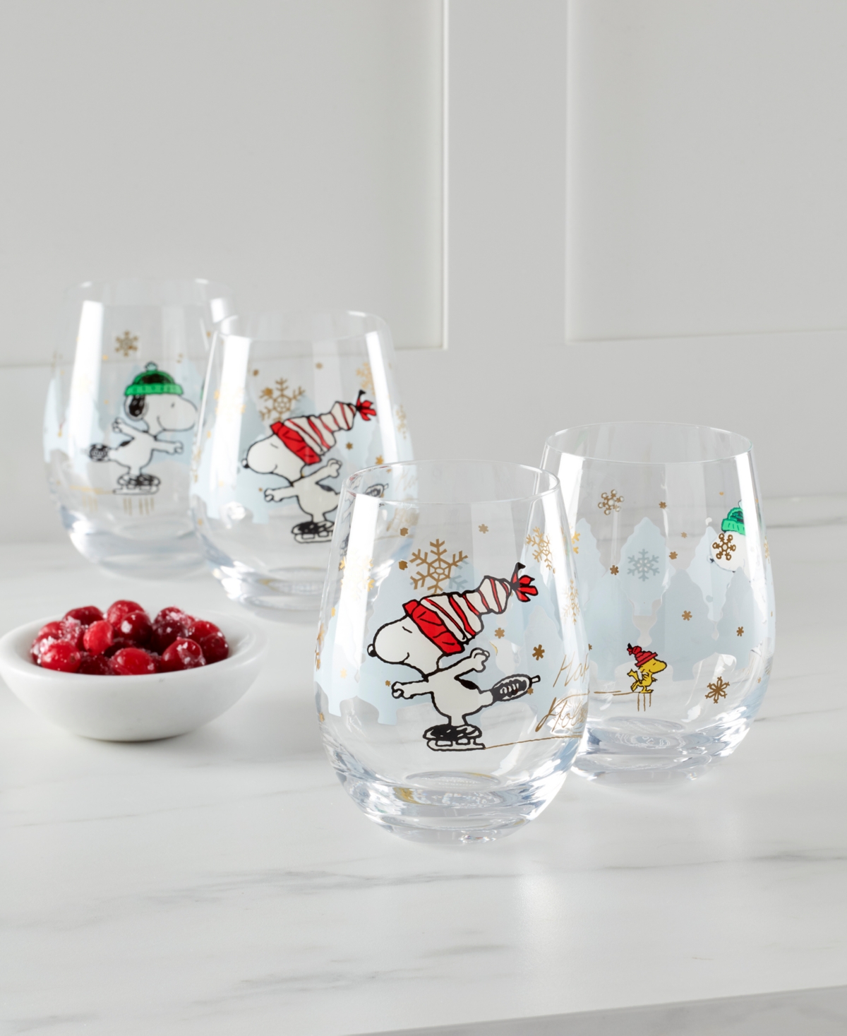 Lenox Snoopy Skating Christmas Tumblers, Set Of 4 In Transparent