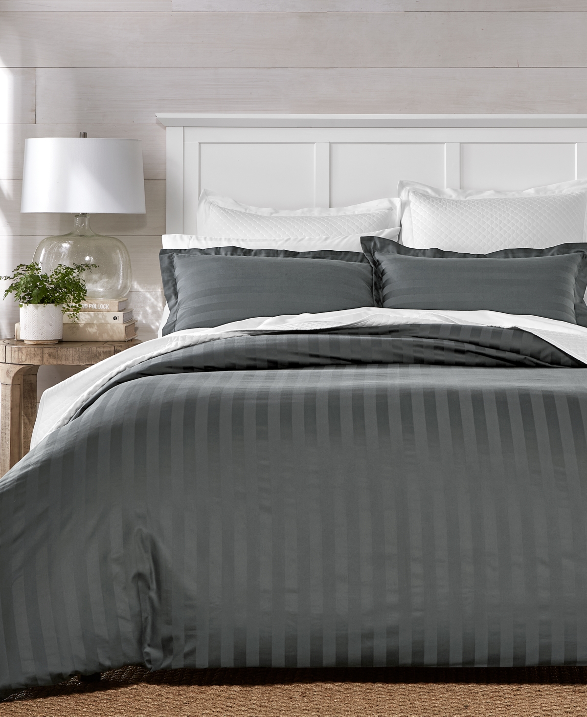 Charter Club 1.5" Stripe 550 Thread Count 100% Cotton 3-pc. Comforter Set, Full/queen, Exclusively At Macy's In Gray