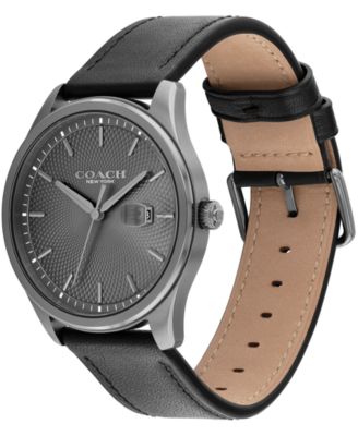 Men's Oliver Black Leather Calfskin Strap Watch, 41mm