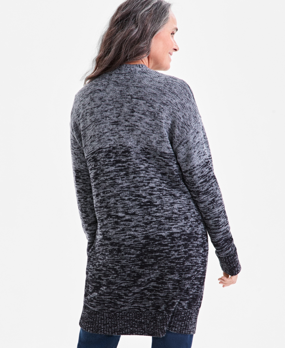 Style & Co Petite Honeycomb-knit Open-front Long Cardigan, Macy's Exclusive In Black