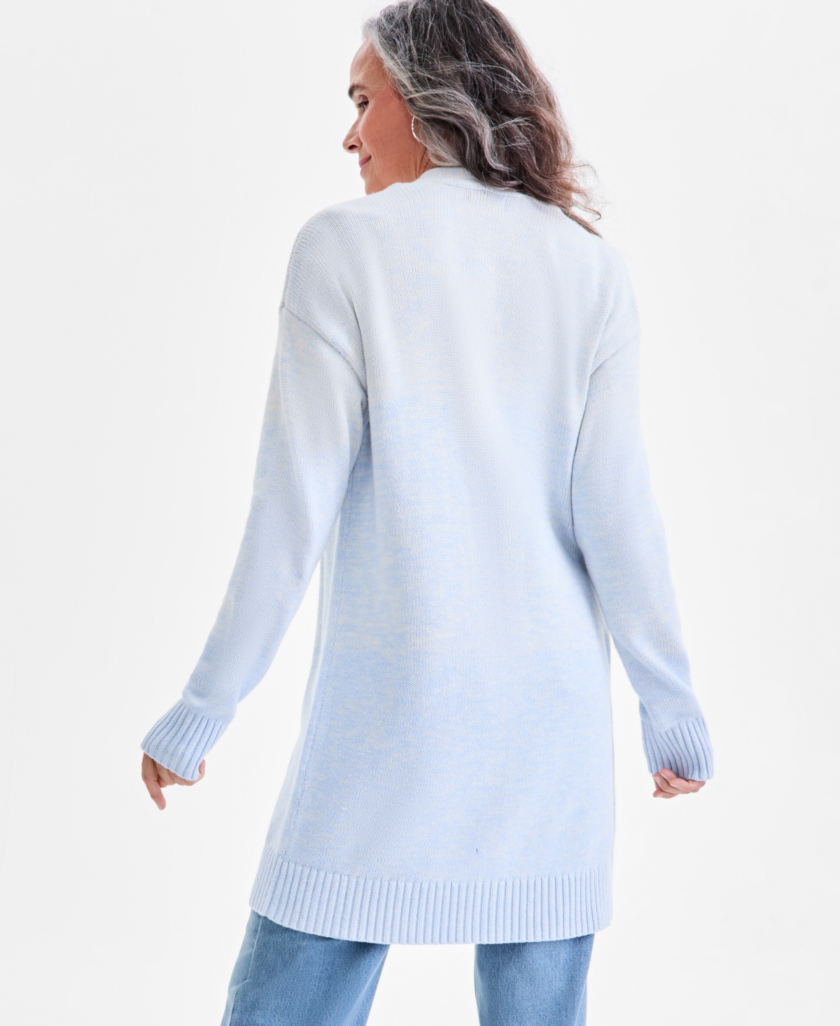 Style & Co Petite Honeycomb-knit Open-front Long Cardigan, Macy's Exclusive In Blue