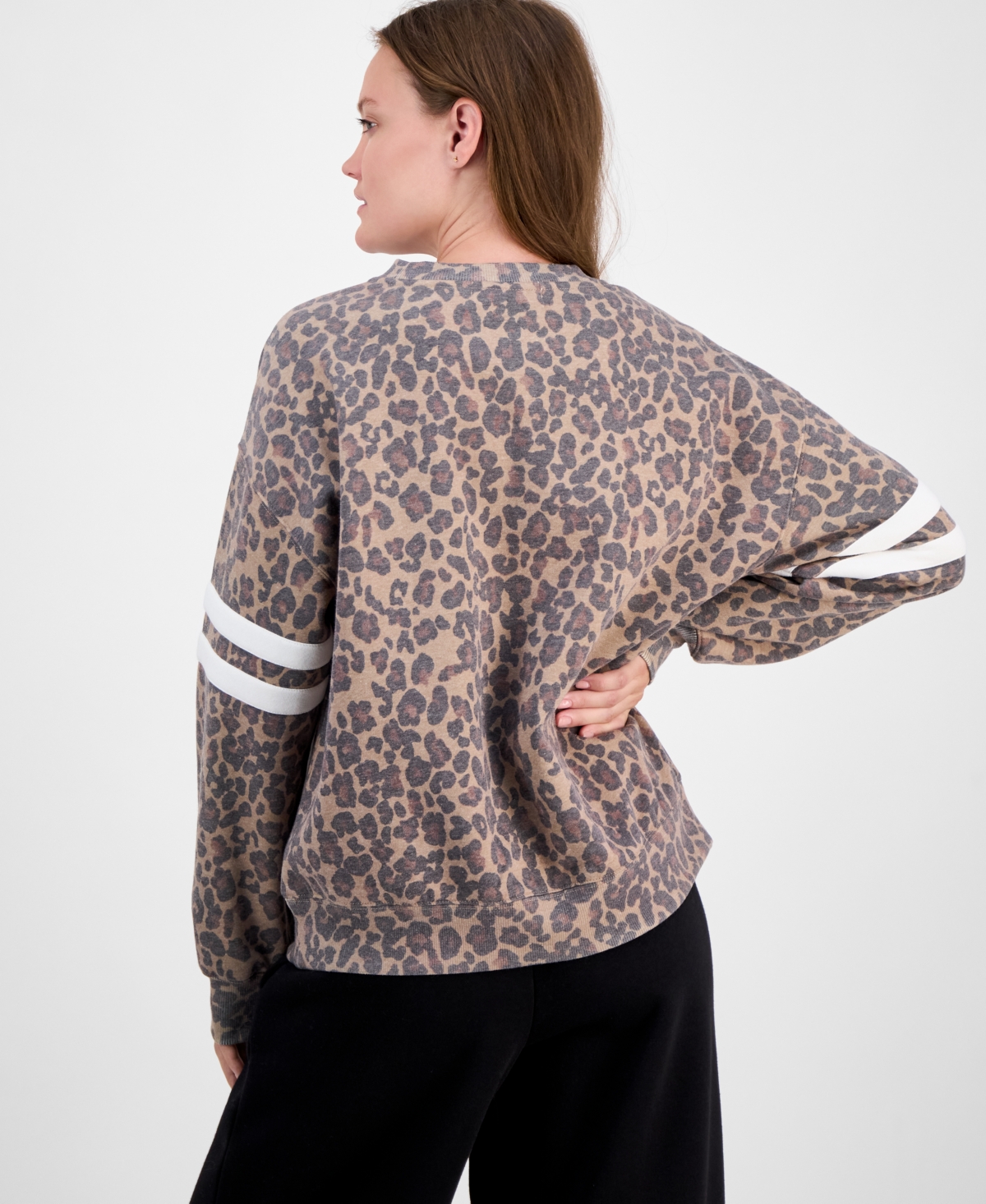 Madden Girl Juniors La Patch Leopard Print Sweatshirt Fleece Wide Leg Sweatpants