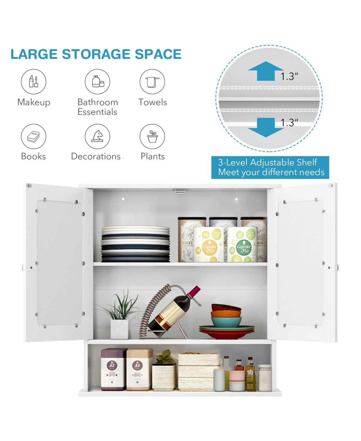 Volenca Double Door Wall-Mounted Bathroom Mirror Cabinet with Storage Shelf