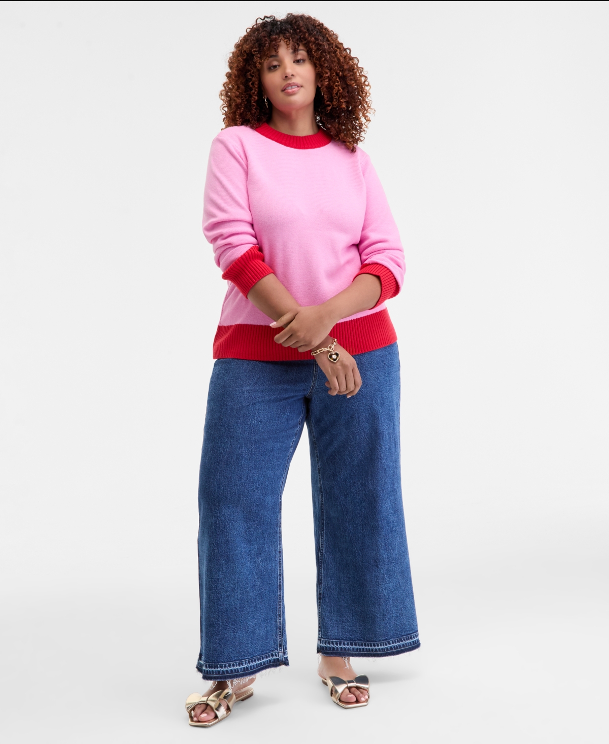 On 34th Trendy Plus Size Colorblocked High-neck Sweater, Macy's Exclusive In Pink