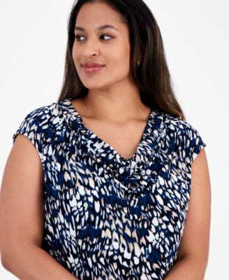 Plus Size Printed Cowl-Neck Sleeveless Blouse 