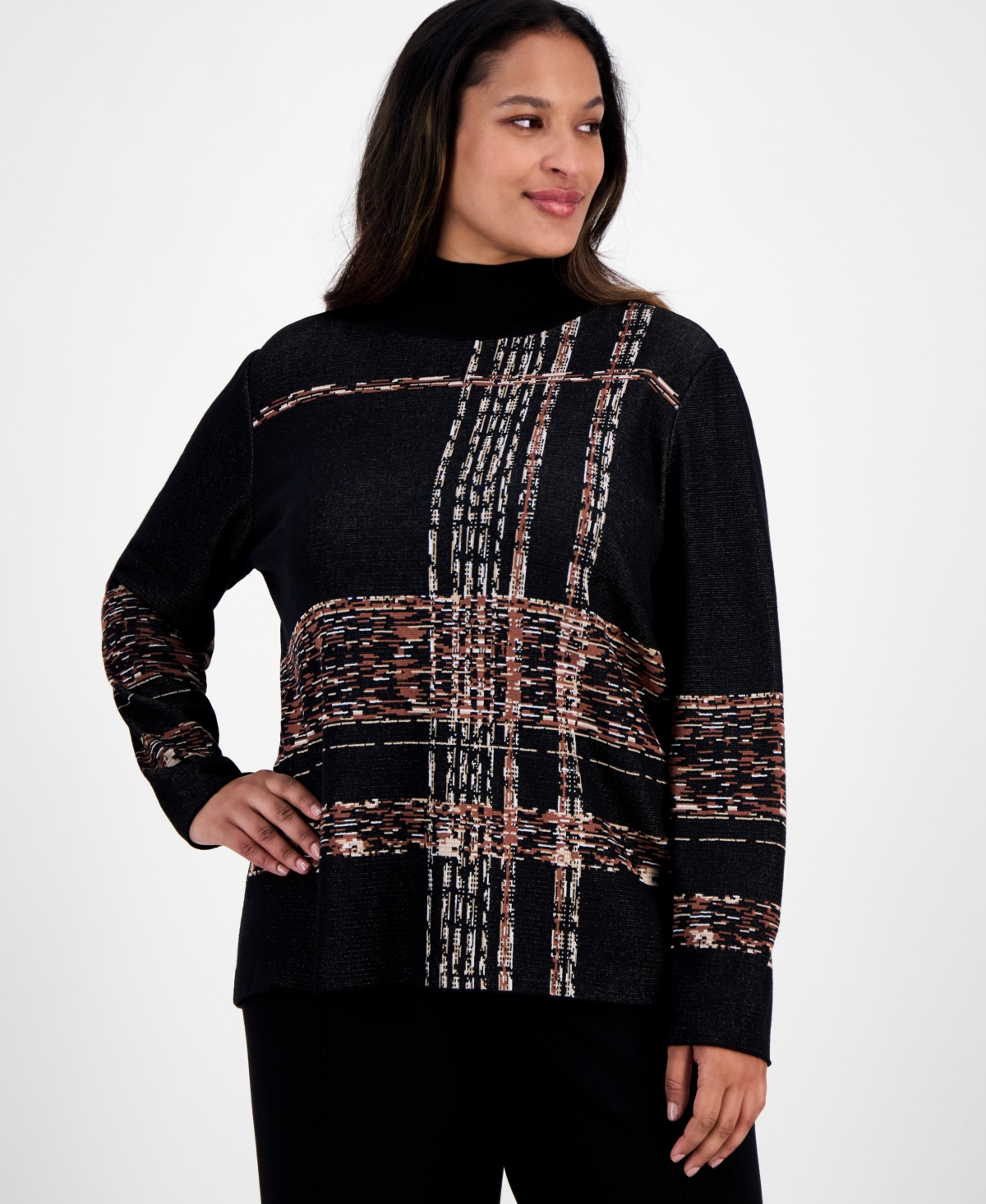 Anne Klein Plus Size Turtleneck Luxe-stitch Sweater In Black