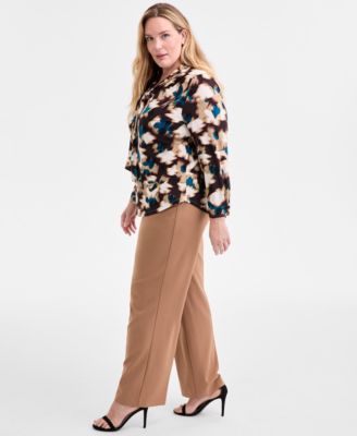 Plus Size Pull-On Mid-Rise Straight-Leg Pants 