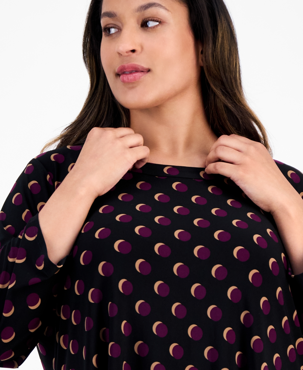 Ak Anne Klein Plus Size Printed Asymmetric-hem Tunic In Multi