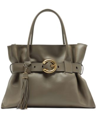 Arezzo - Extra Large Leather Buckle Ornament Shopping Bag