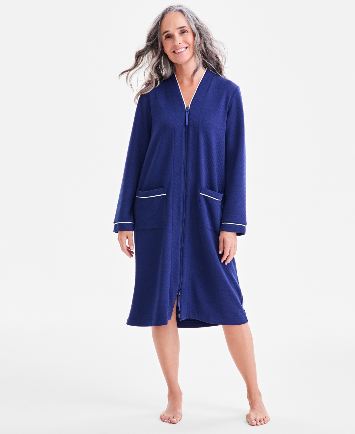 Charter Club Women's Quilt-embossed Velour Zip-front Robe In Gold
