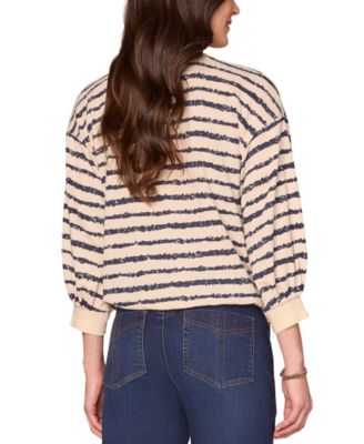 Women's Jacquard V-Neck Blouson-Sleeve Top