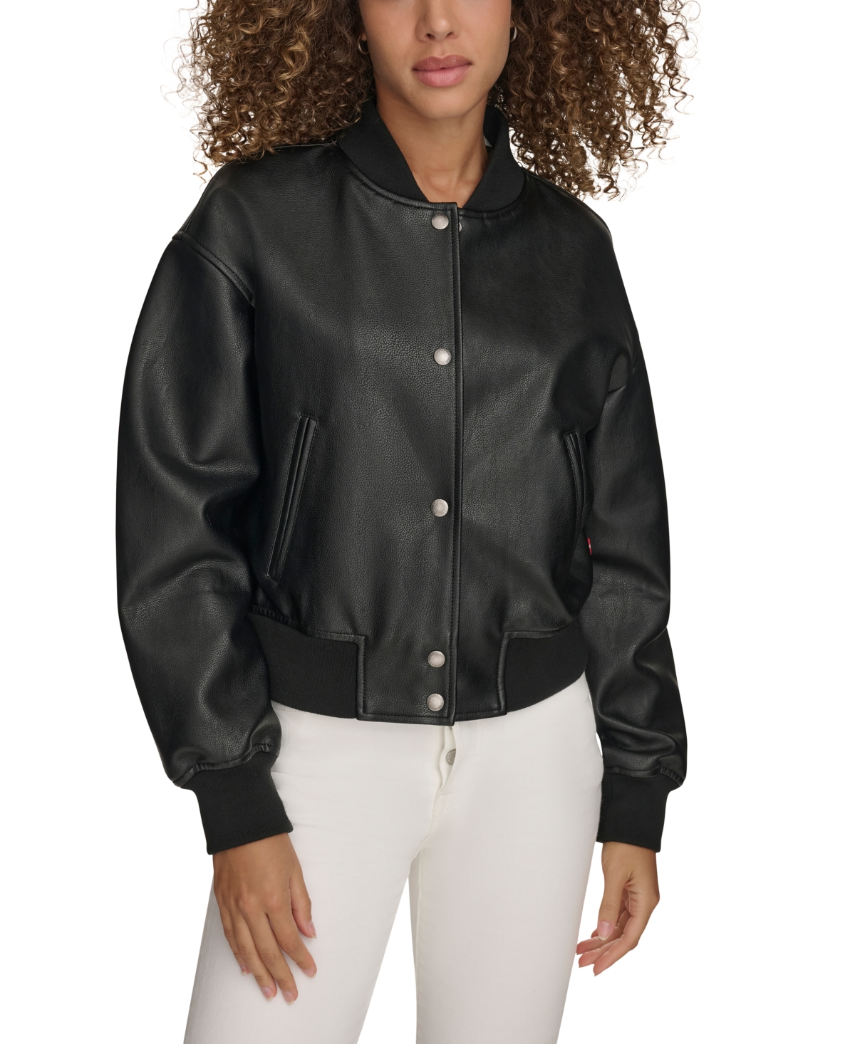 Levi's Women's Faux Leather Varsity Bomber Jacket In Black