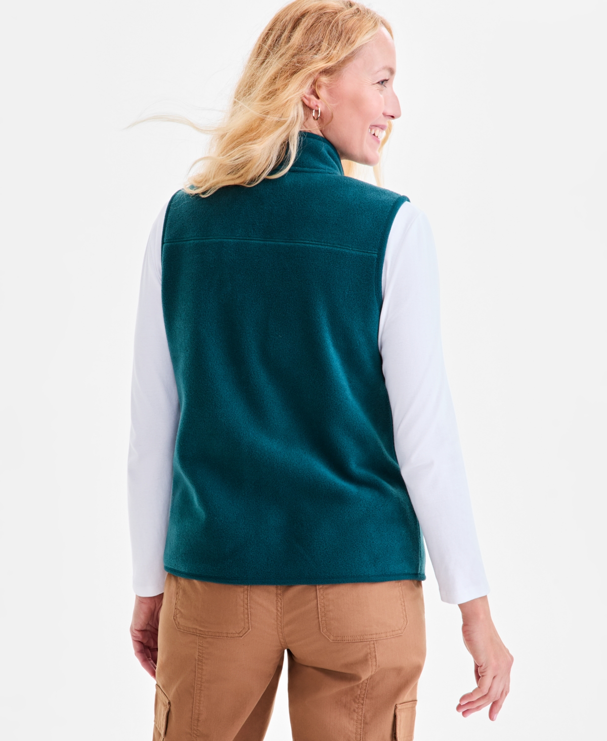 Style & Co Women's Zip-front Polar Fleece Vest, Created For Macy's In Green