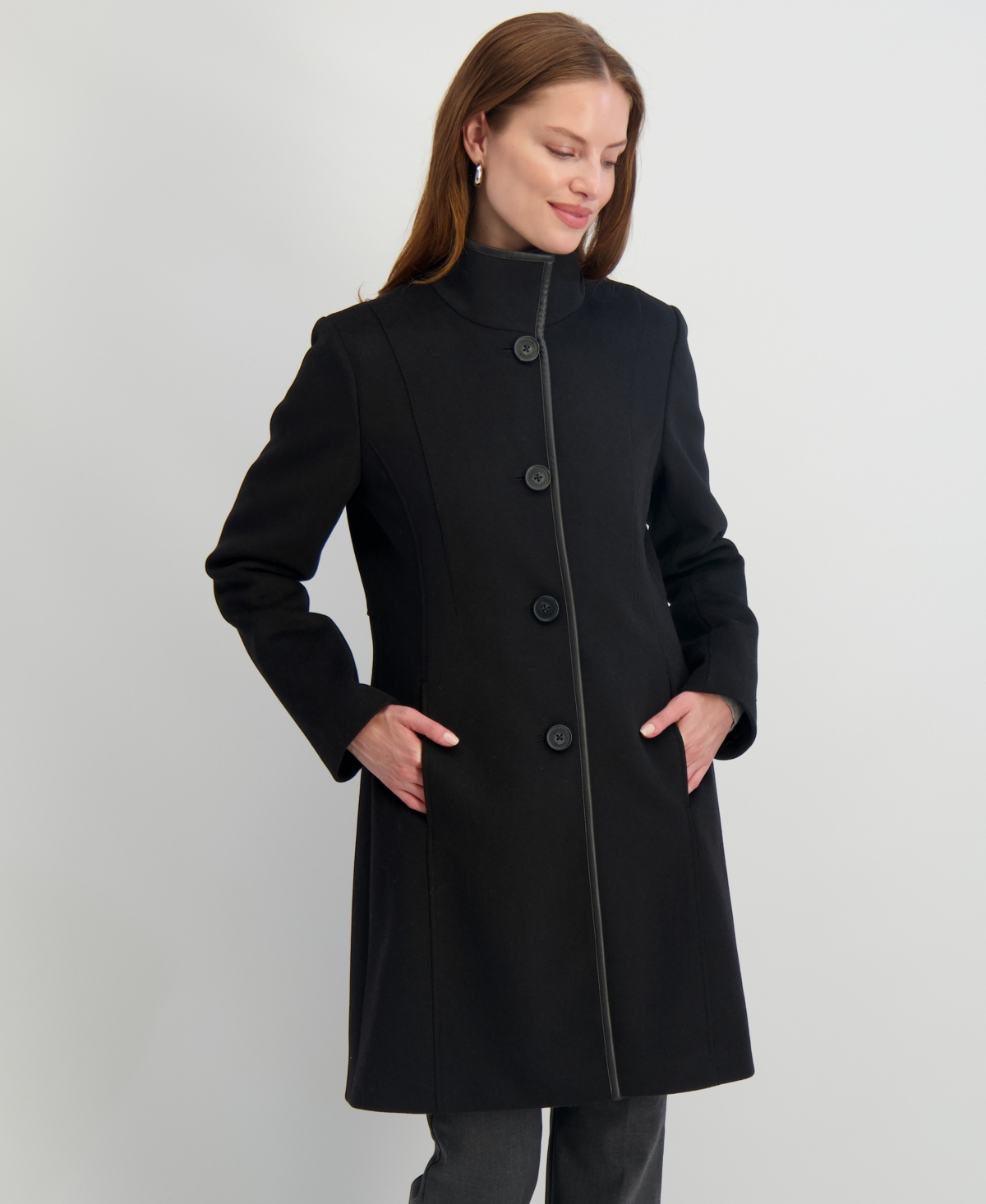 Tahari Women's Stand-collar Button-front Coat In Black