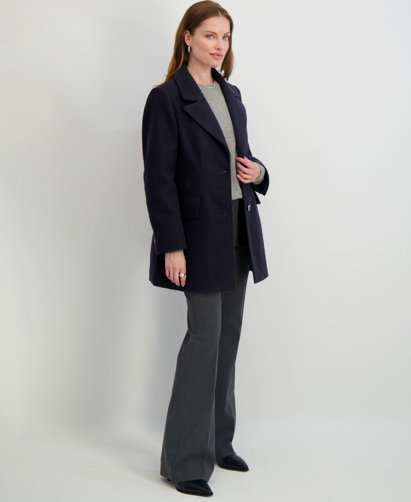 Женское пальто Tahari Notched-Collar Single-Breasted Peacoat, цвет: Тёмно-синий — фото 3