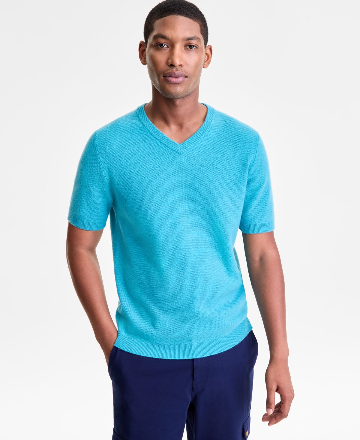 Мужская футболка-свитер с V-образным вырезом из текстурированного 100% кашемира обычного покроя, эксклюзивный бренд Macy's