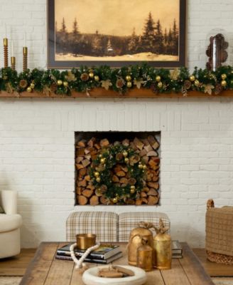 9" Pre-Lit Artificial Golden Frosted Christmas Garland LED Lights Pinecones and Ornaments