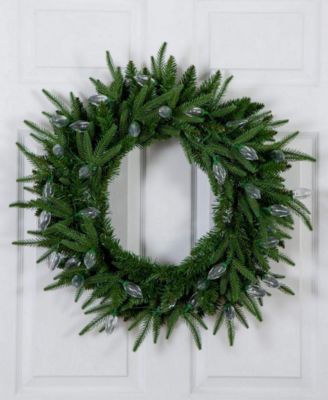 24" Pre-Lit Artificial Luxembourg Pine Christmas Wreath Bulb LED Lights