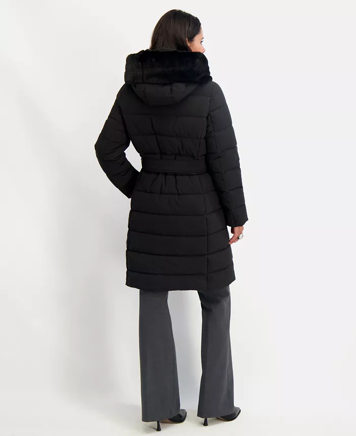 Women's Faux-Fur-Trim Hooded Belted Puffer Coat - thumbnail 6