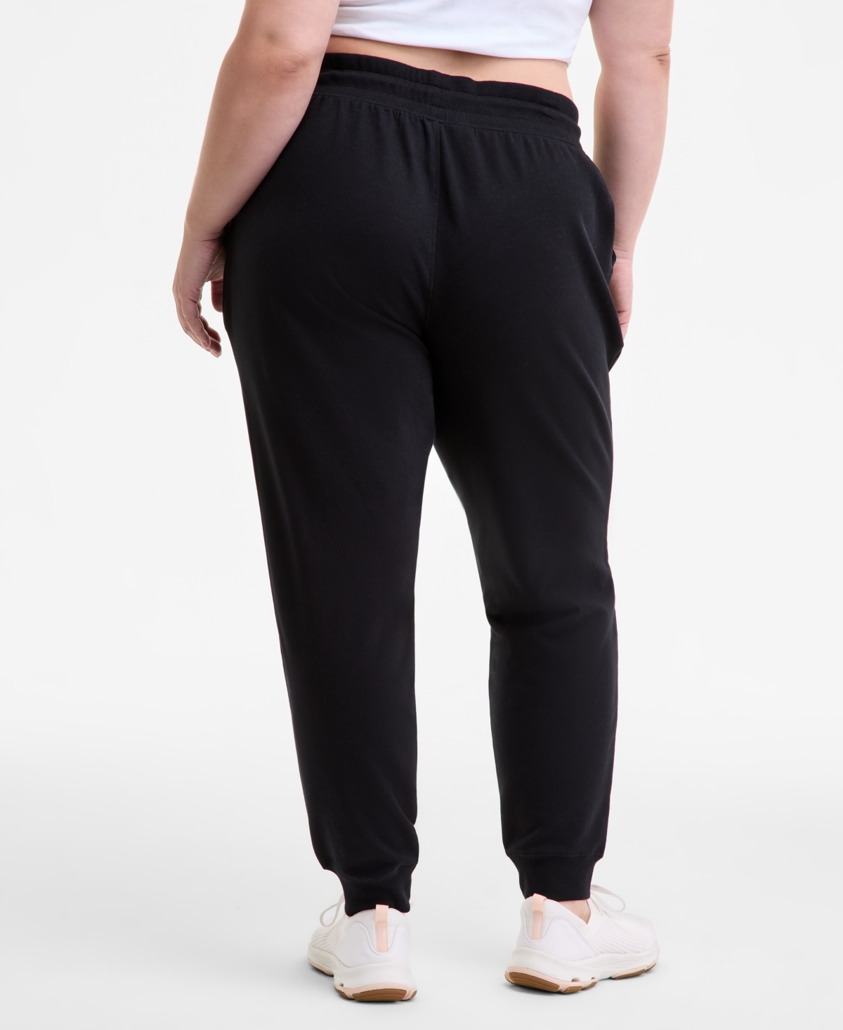 Id Ideology Plus Size Relaxed High-rise Fleece Joggers, Macy's Exclusive In Black