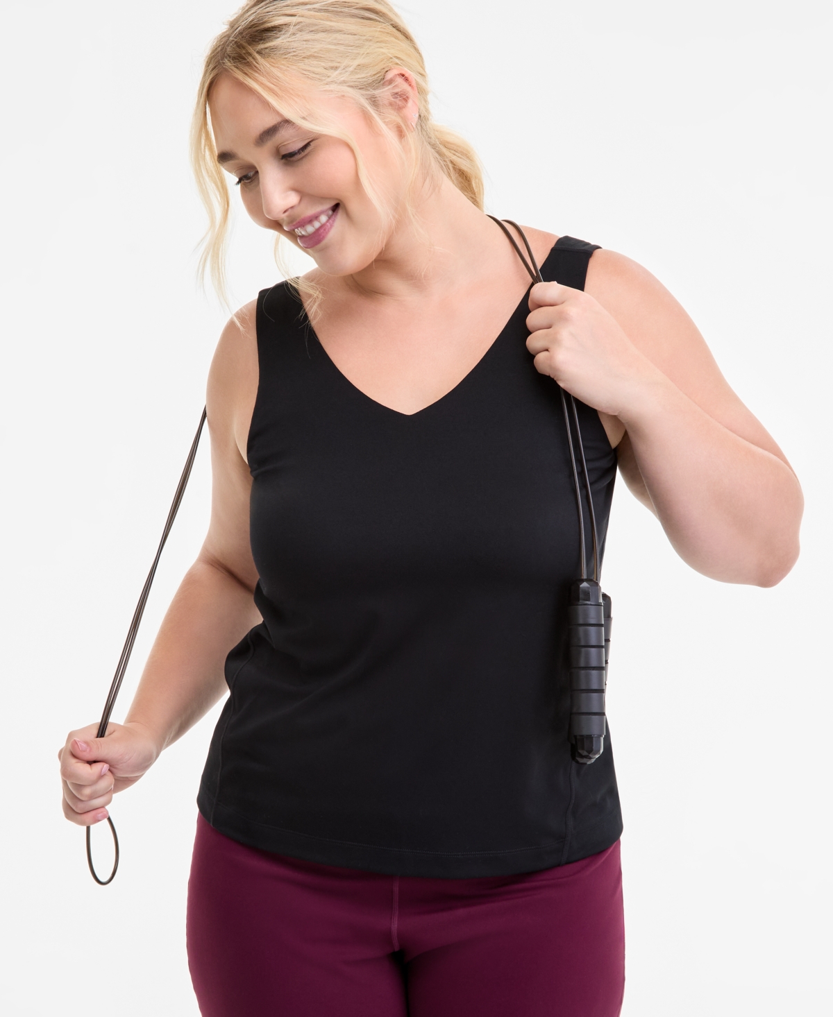 Id Ideology Plus Size Studio V-neck Tank Top, Macy's Exclusive In Black