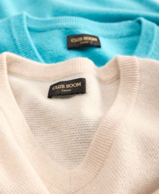 Men's Regular-Fit Textured 100% Cashmere V-Neck Sweater T-Shirt, Macy's Exclusive