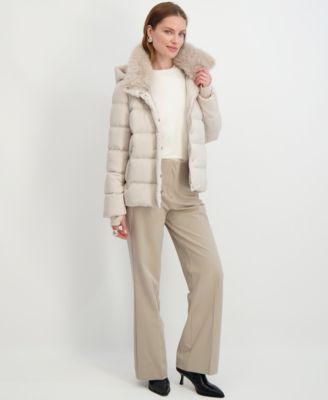 Women's Faux-Fur-Collar Hooded Puffer Coat