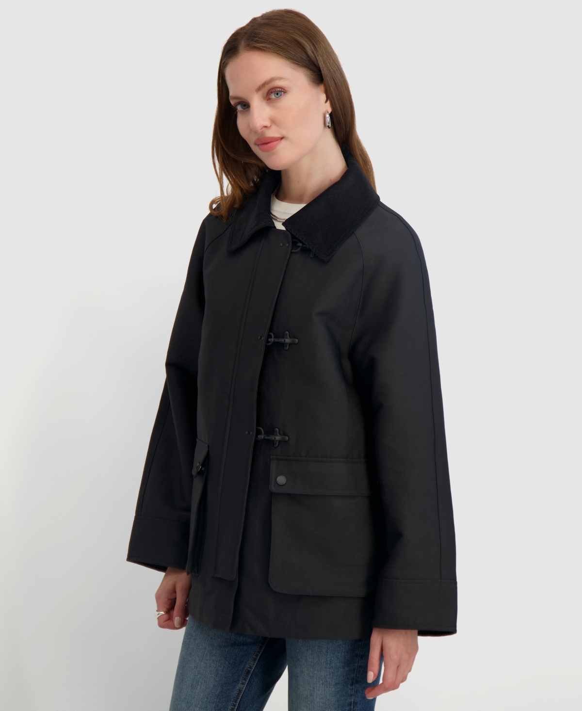 Tahari Taylor Short Rain Coat In Black