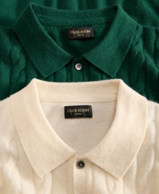 Men's Regular-Fit Cable-Knit 100% Cashmere Sweater Polo Shirt, Macy's Exclusive  