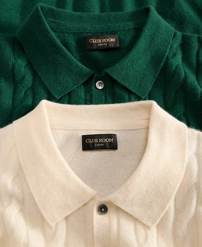 Men's Regular-Fit Cable-Knit 100% Cashmere Sweater Polo Shirt - thumbnail 7