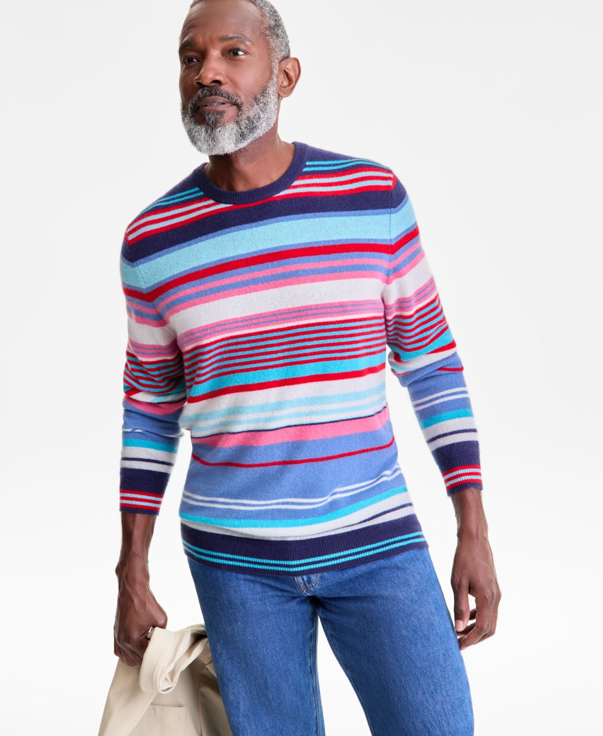Мужской свитер с круглым вырезом в полоску из 100% кашемира, эксклюзивный бренд Macy's